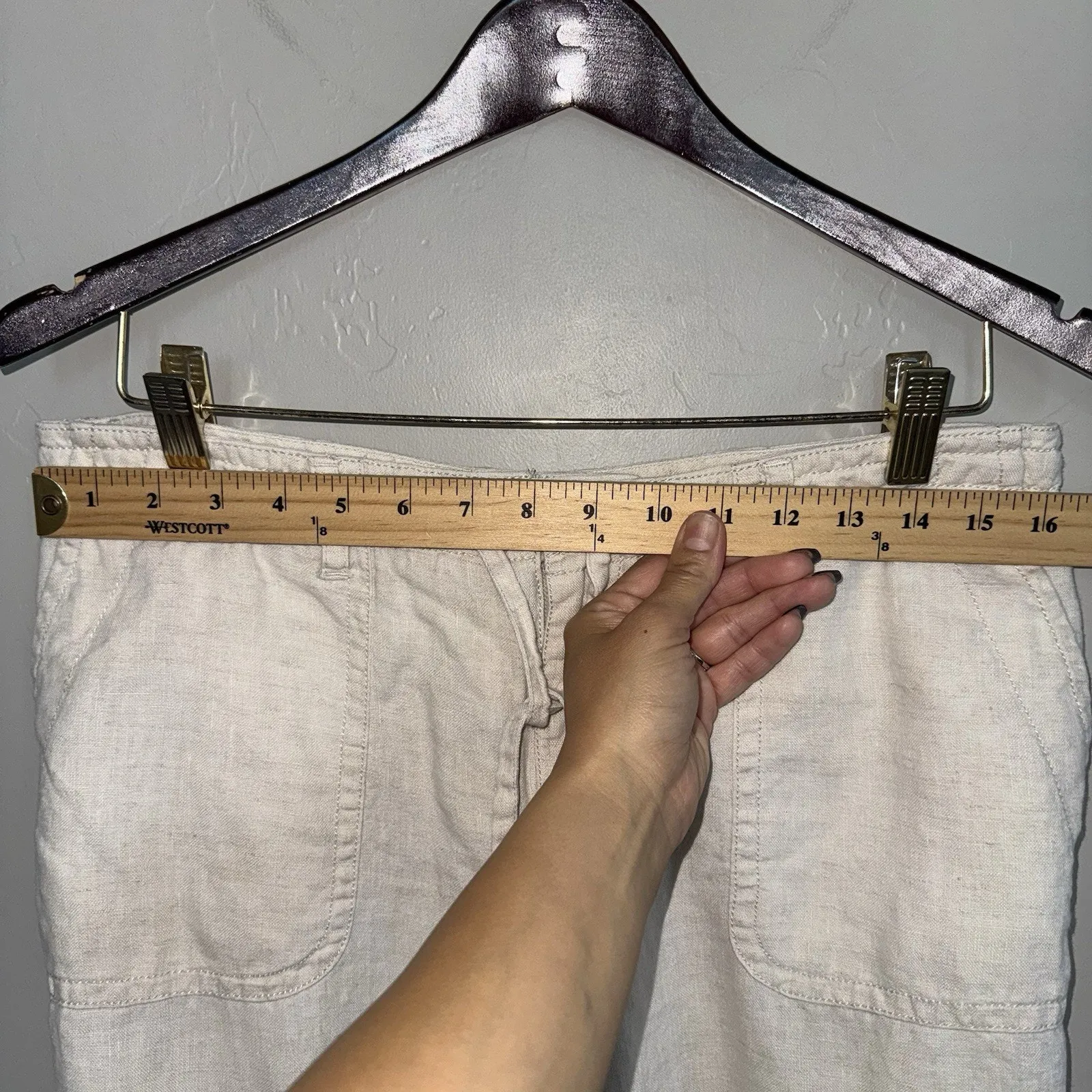 Lizwear By Liz Claiborne 100% Linen Cropped Pants Sz 12 Beige Cream Pockets - Image 6