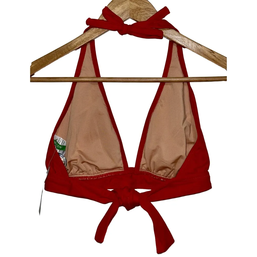 NWT J. Crew DD Halter Tie-Back Bikini Top With Mesh BY633 Cerise Red Size XS - Image 2