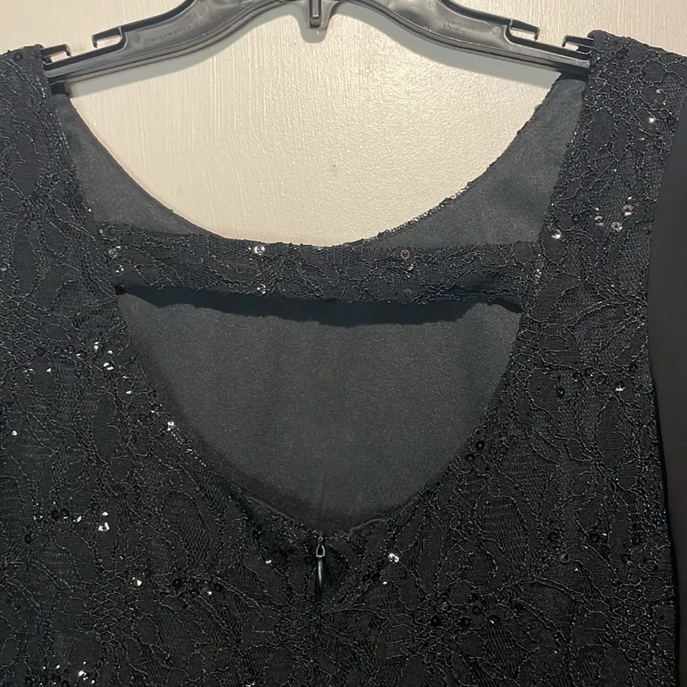 Scarlett- Black Lace Sequined Long Mesh Open Sleeve Cuffed Mini Dress- Size 8 - Image 5