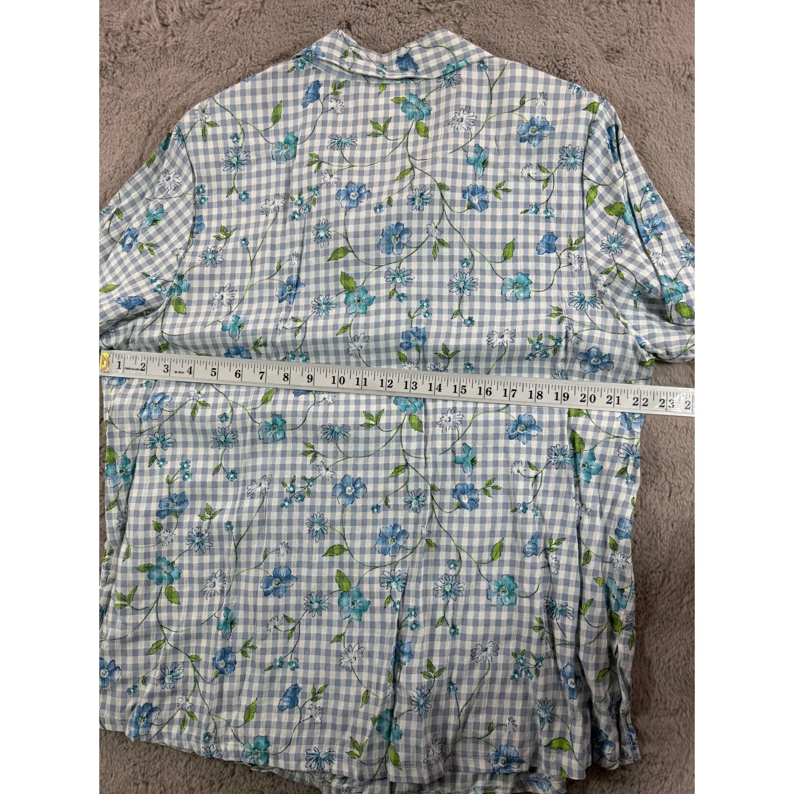 NWT Vtg Jessica Stevens Women's 1X Blue Gingham Floral Shirt Top 90s Made USA - Image 2