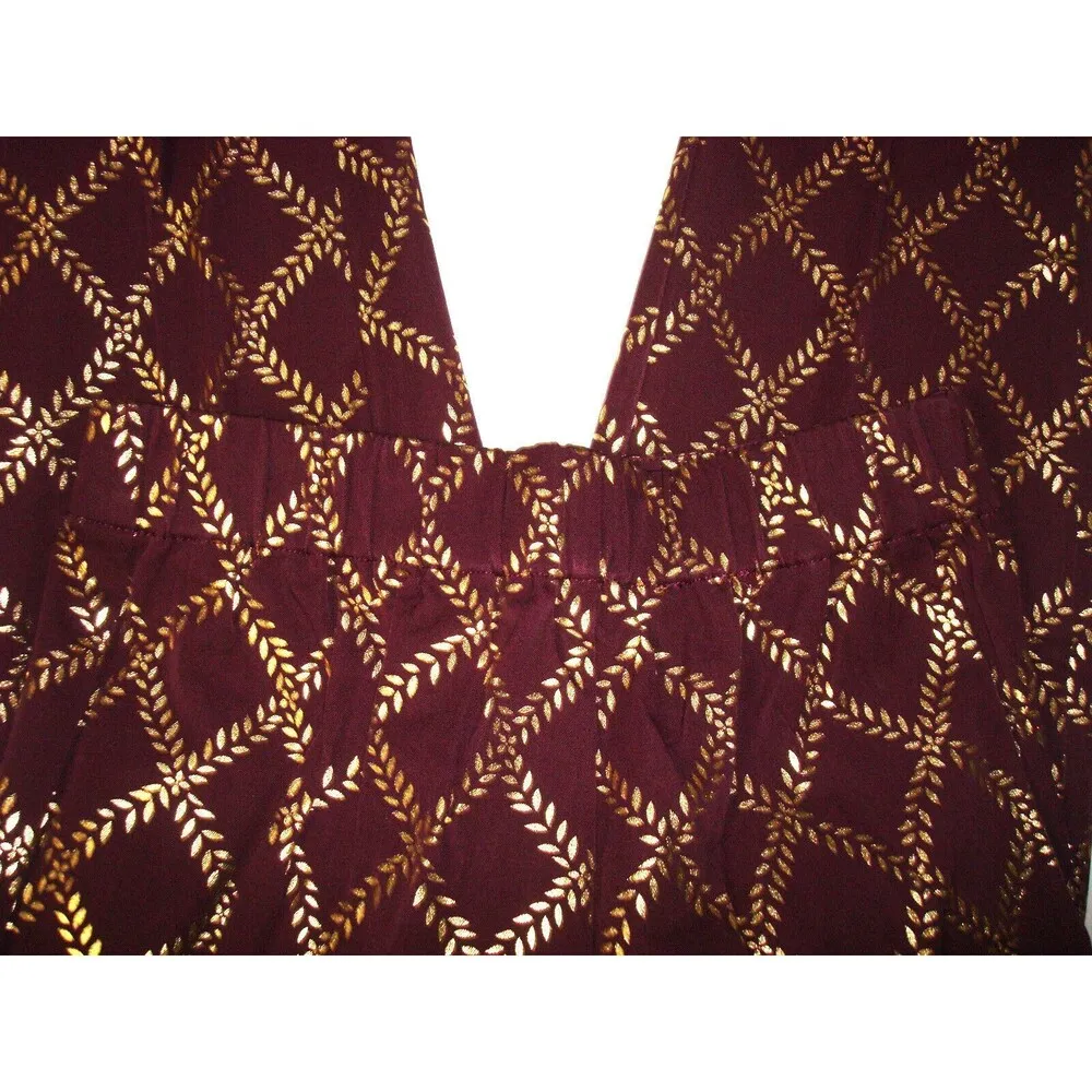 New Womens Isaac Mizrahi Live! Stretch Maroon Red Gold Foil Leaf Pants 8 T Tall - Image 5