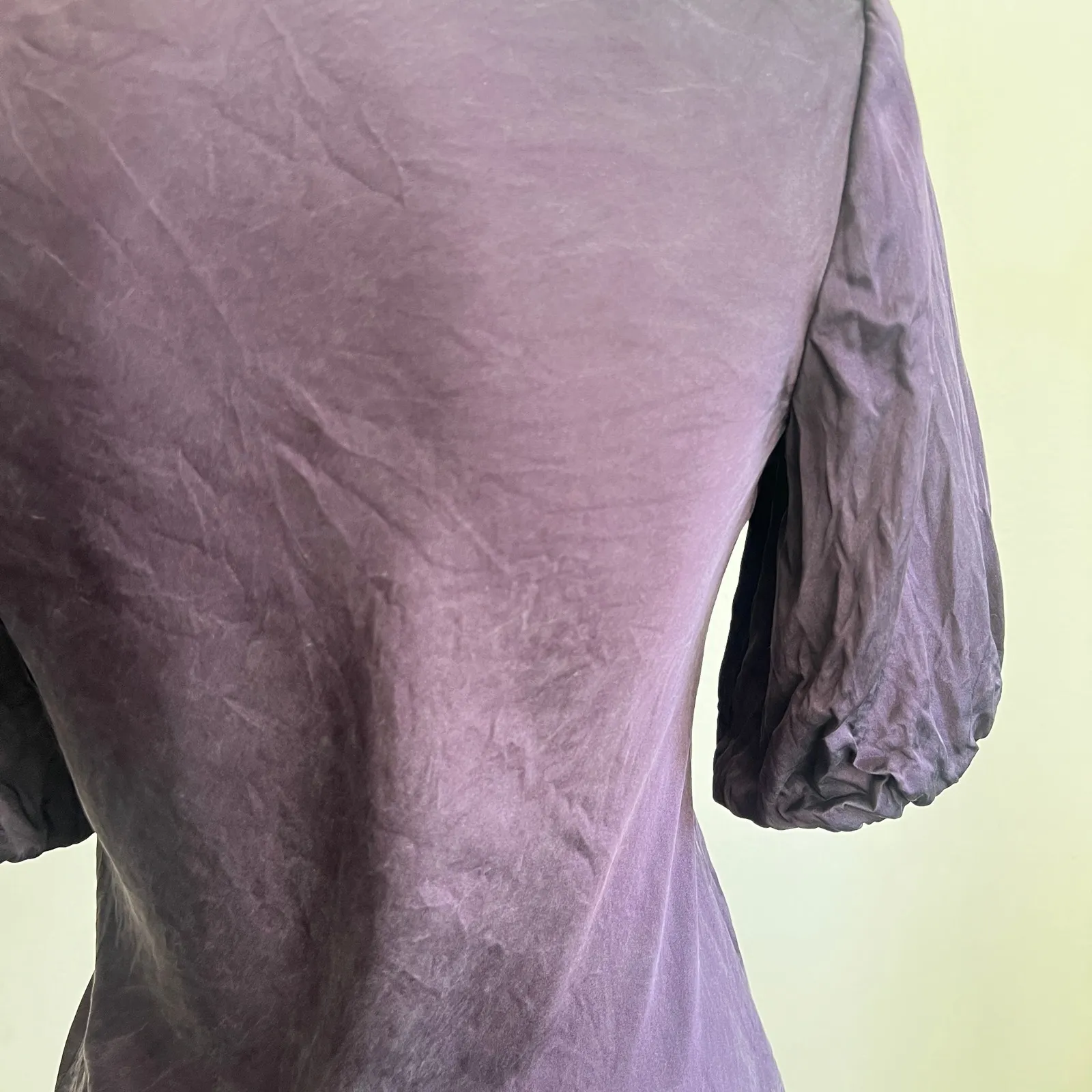 Thomas Pink Purple 100% Silk Blouse Pleated V Neck Short Sleeve Women's 8 - Image 3
