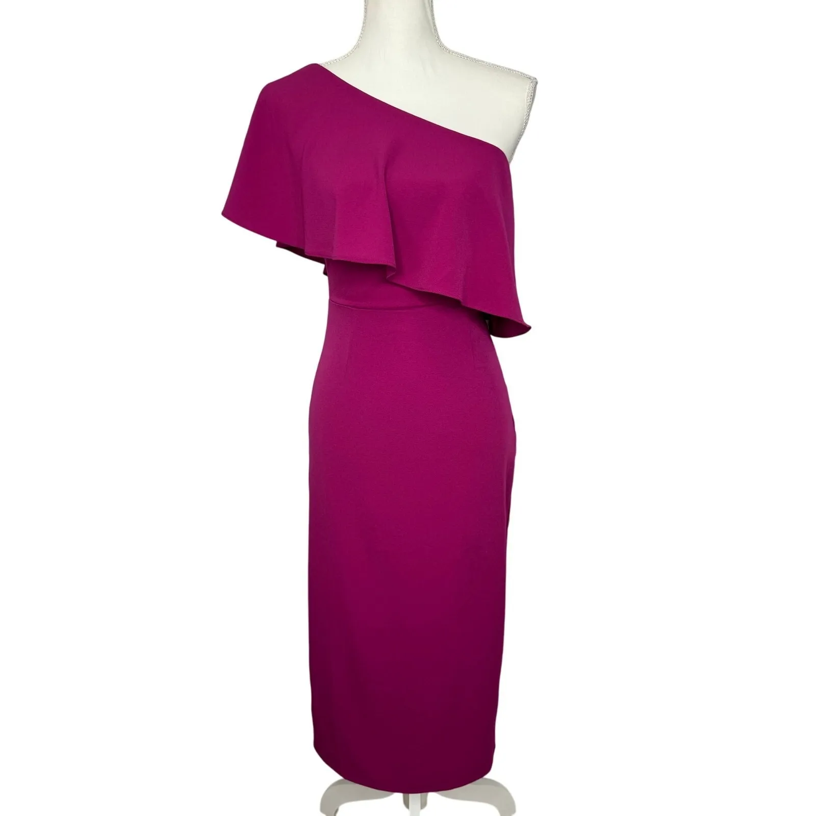 Lovers + Friends Bentley One‎ Shoulder Midi Dress Women XS Hot Pink Cocktail NEW - Image 4