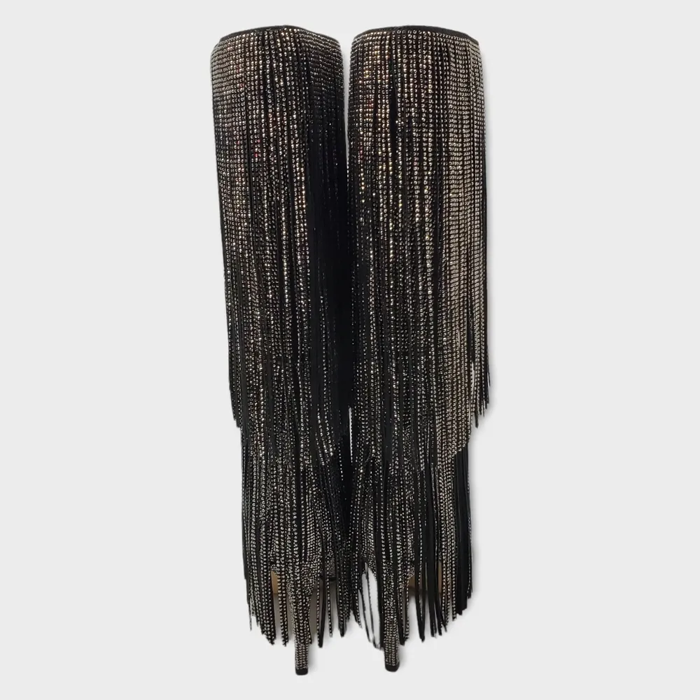 INC International Concepts Is Black and Silver Bling Fringe Heeled Boots Size 9M - Image 6