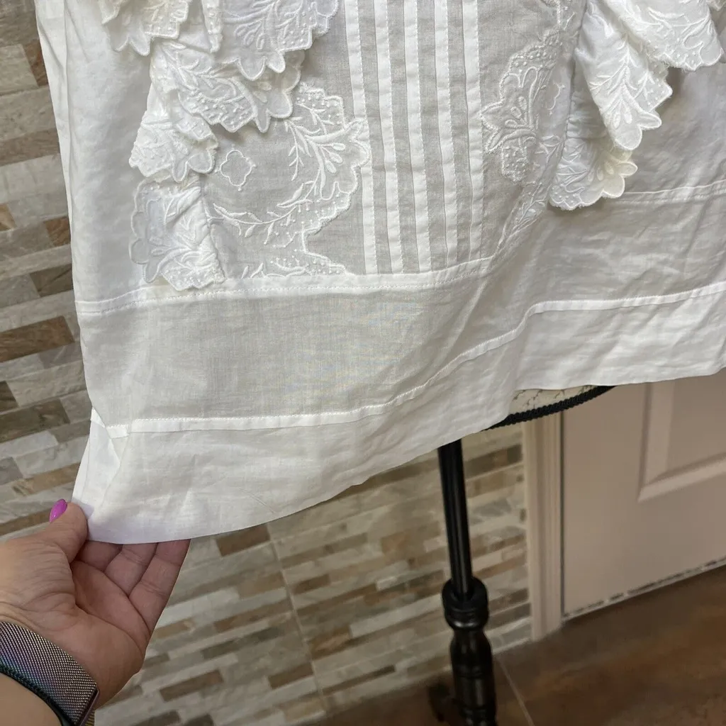 LA VIE By Rebecca Taylor Cottage core SHELL EMBROIDERED COTTON TOP BLOUSE SZ XL - Image 7