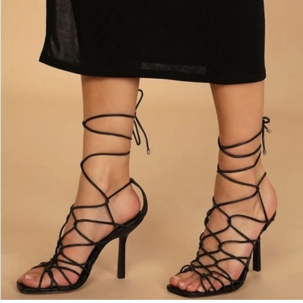 NWT SCHUTZ Heyde Gladiator Ankle Wrap Square Toe Heel Sandals- Size 11 - Image 4