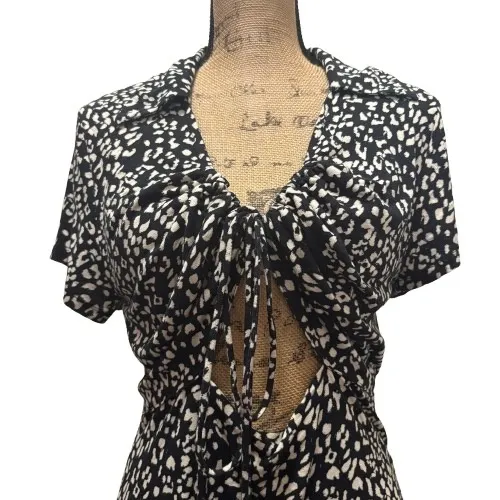 NWT Free People Marseille Mini Dress Black Animal Print Cut Out Tie Front Size L - Image 2