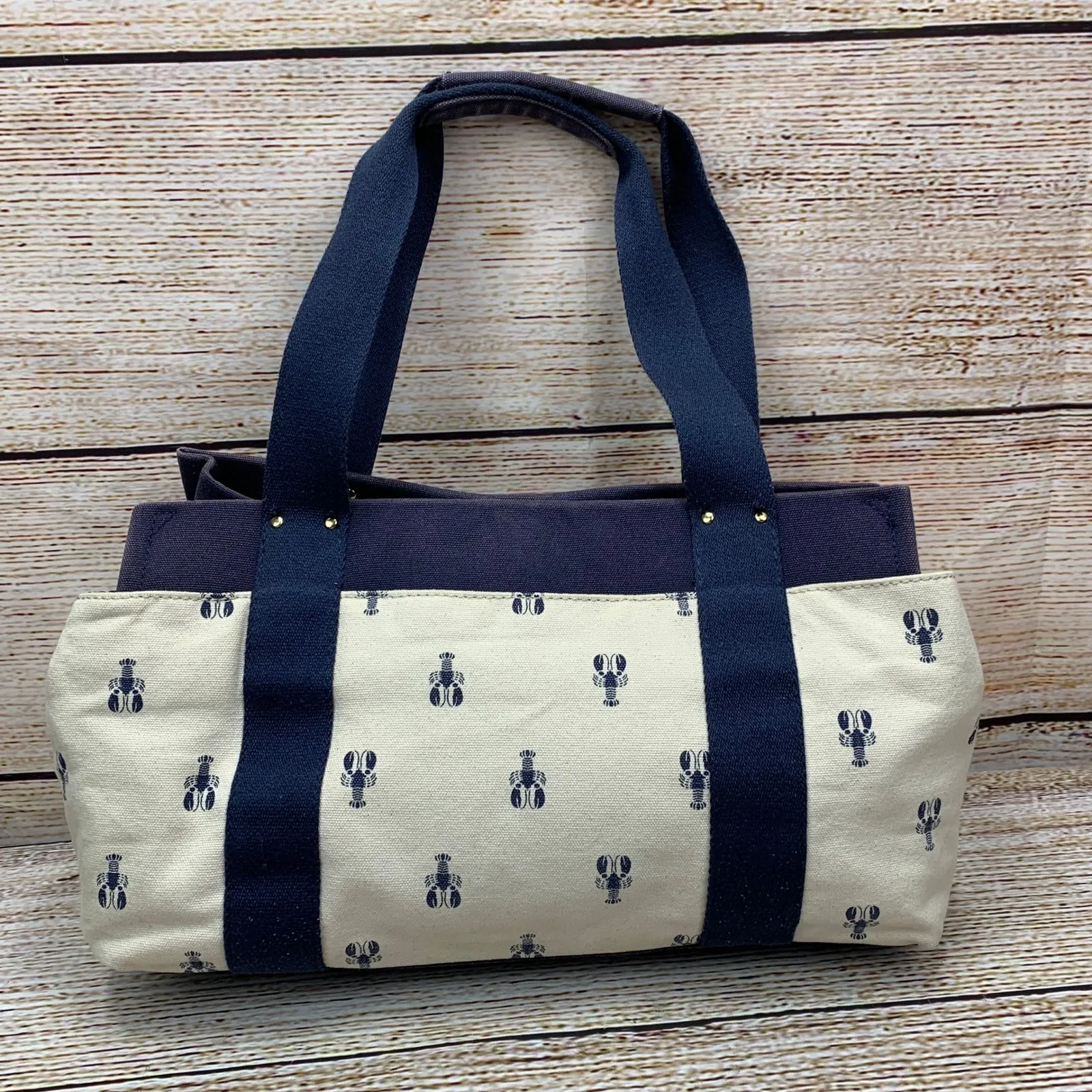 Tommy Hilfiger Lobster‎ Print Tote Bag [2014] Canvas Blue Cream Button Purse - Image 2