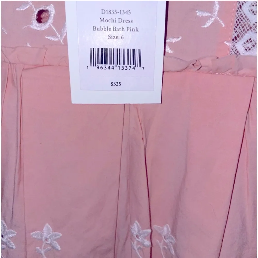 NWT LoveShackFancy Mochi Mini Dress Pink Size 6 Eyelet Sleeveless Pleated Boho - Image 4