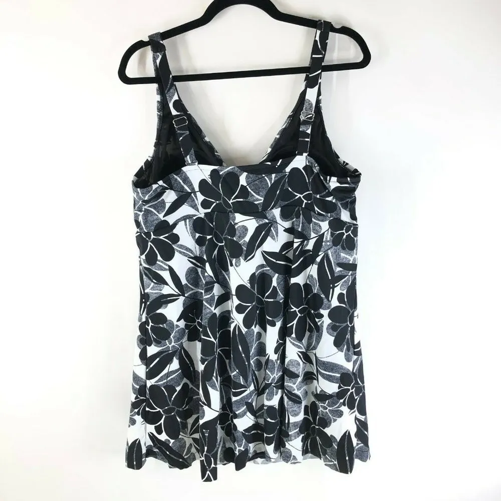Swimsuits for All Swim Dress One Piece Molded Cups Floral Black Gray White 22 Size undefined - Image 2