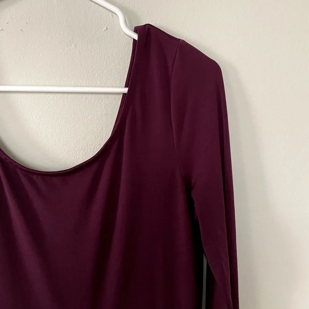 Divided deep plum purple long sleeved scoop neck full skirt fit flare dress - Image 2