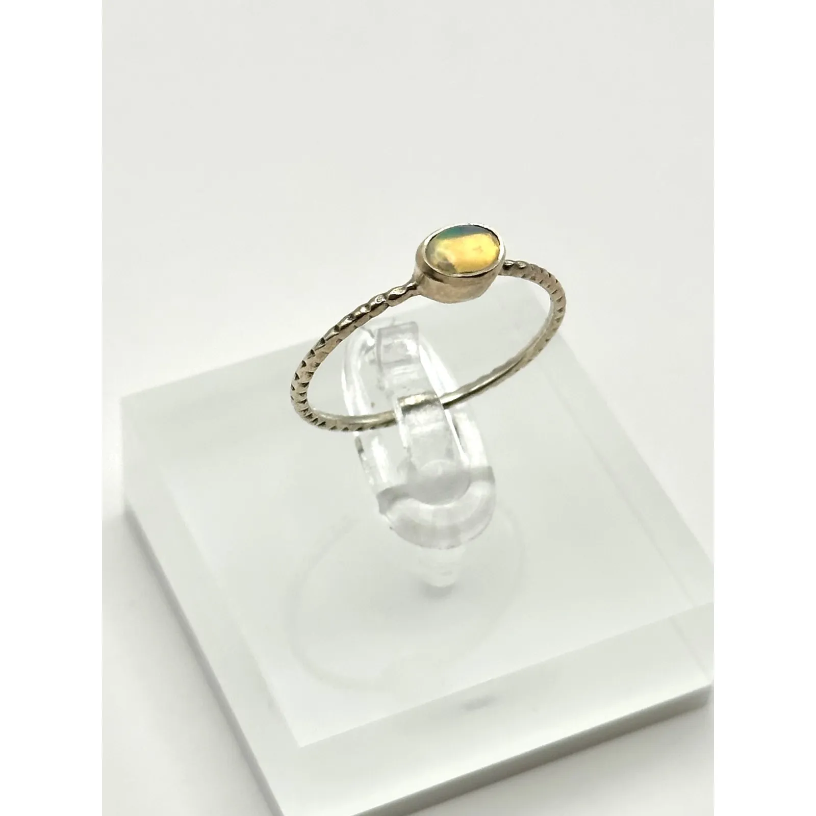 Dainty Ethiopian Opal Sterling Silver Stacker Ring‎ Size 9 - Image 3