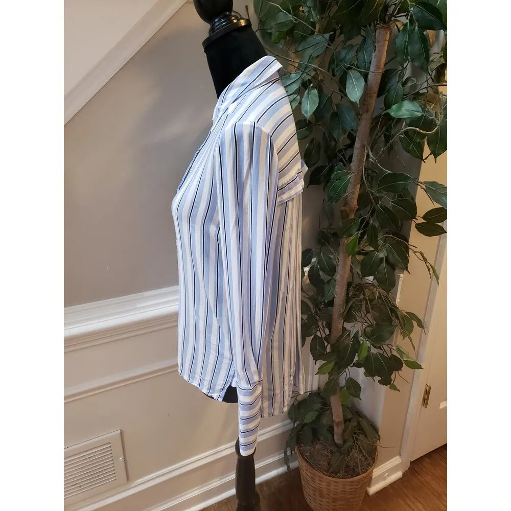 Mango Button Down Shirt Women's 2XS Blue White Striped Long Sleeve Collared - Image 13