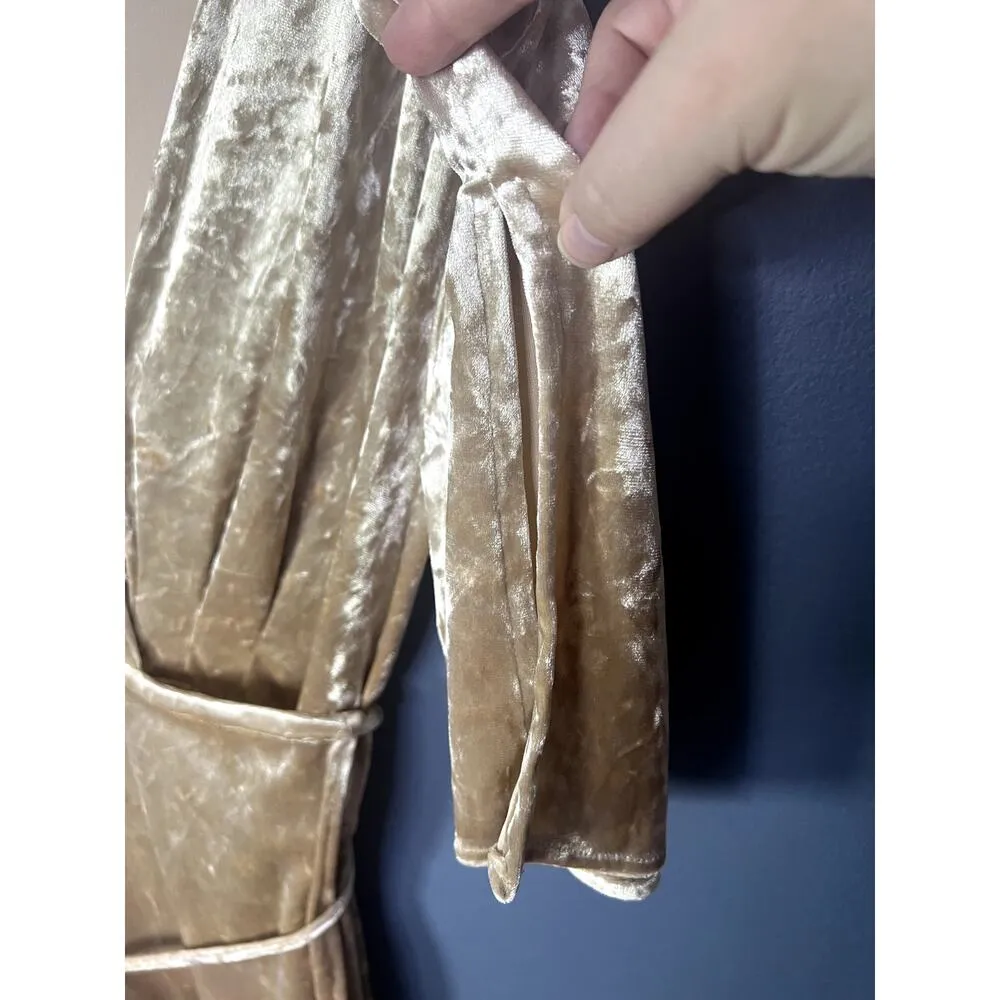 Love Fire Crushed Velvet Dress Women's Size Medium Wrap Long Light Gold Preppy - Image 5