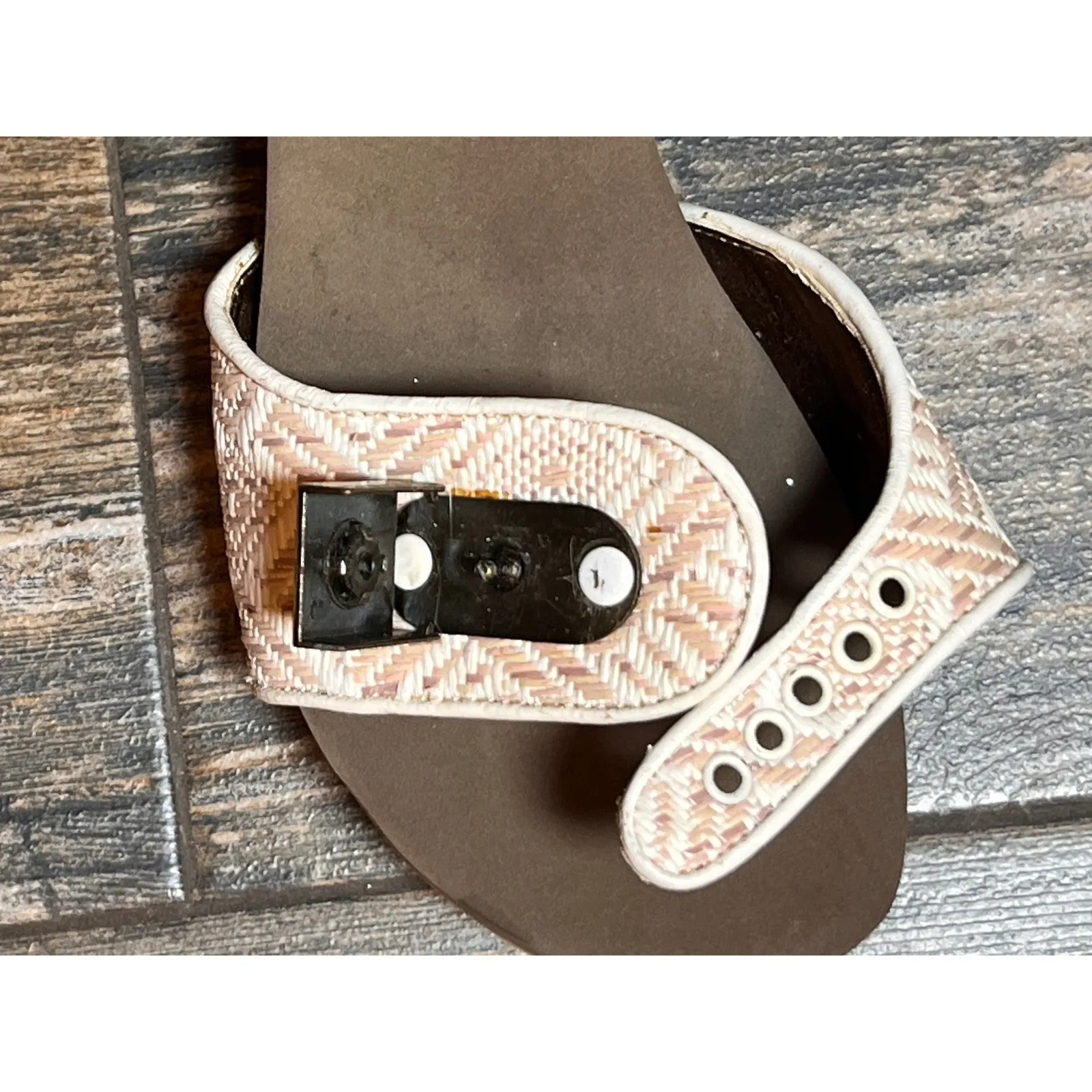 FLOGG Women Platform Wedge Sandals Slides Woven Straps Buckle Pink White Size 6 - Image 8