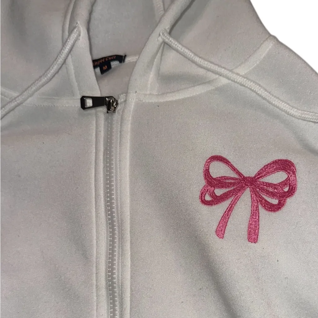 White Hoodie with Pink Bow Embroidery. “I’m literally just a girl” in the back Size undefined - Image 2