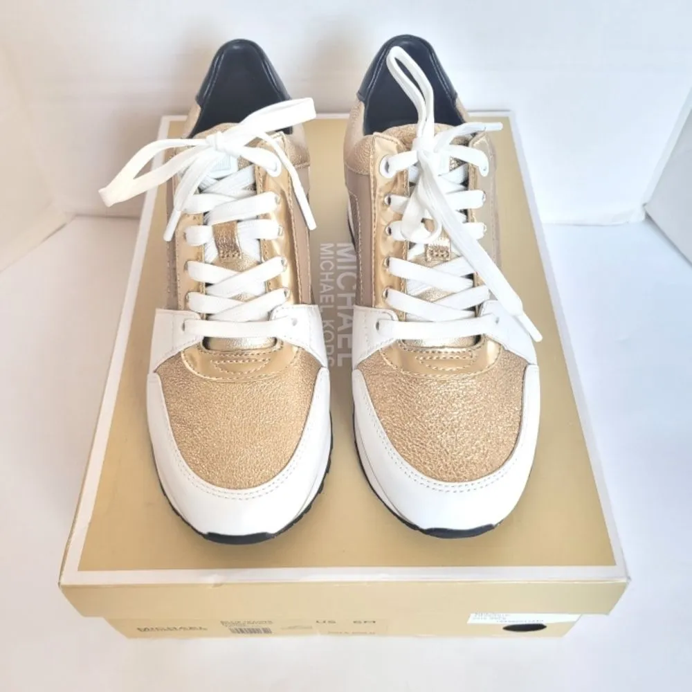 New! MICHAEL KORS Women's Billie Leather Sneakers Trainer Shoes Size 6 Pale Gold - Image 9