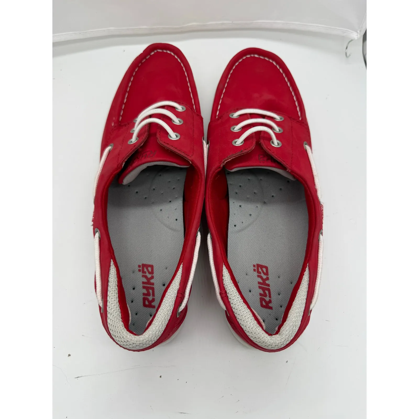 RYKA Leather Slip On Boat Shoes Red White Women's 9.5 Chatham Loafer Casual - Image 5
