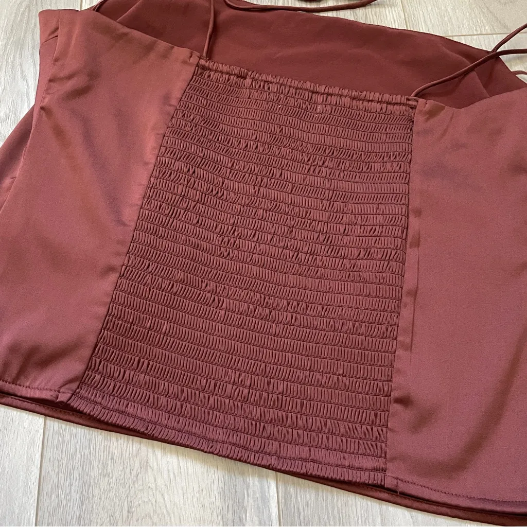 Abercrombie & Fitch Tank Top satin square neck tie straps womens Brown (large) - Image 4