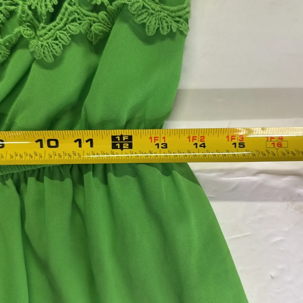 Umgee Green Mini off the shoulder lace trim detail dress M lined bright festival - Image 13