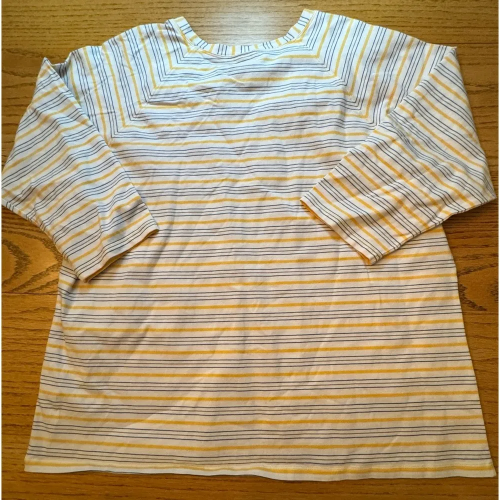 PENDLETON Stripe COTTON STRETCH V Neck‎ T SHIRT Top WHITE Yellow BLUE Women’s 1X - Image 2