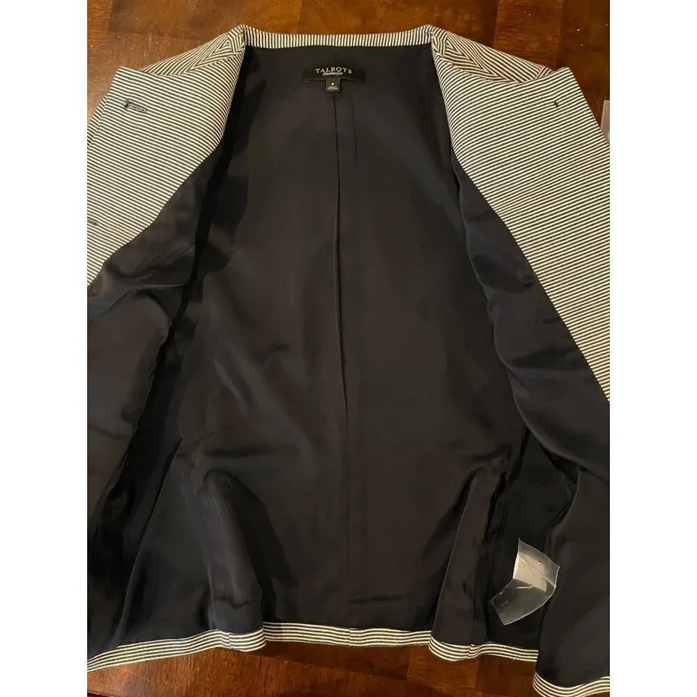 Talbots‎ Black And White Striped Button Down The Jackie Fit Coat Blazer Size 8 - Image 9