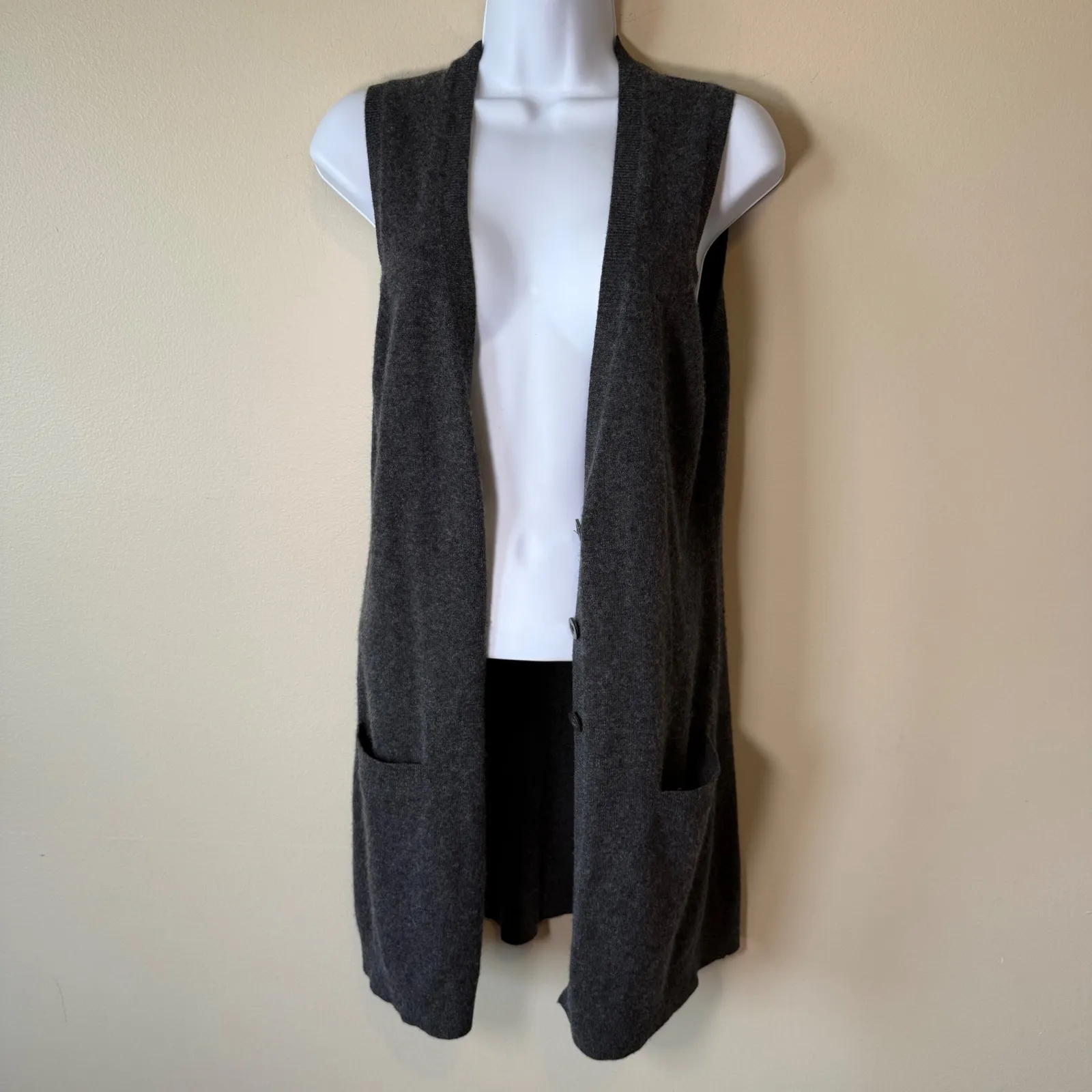 Kinross‎ Cashmere Women's Gray Sleeveless Duster Cardigan Vest Sweater Medium - Image 5