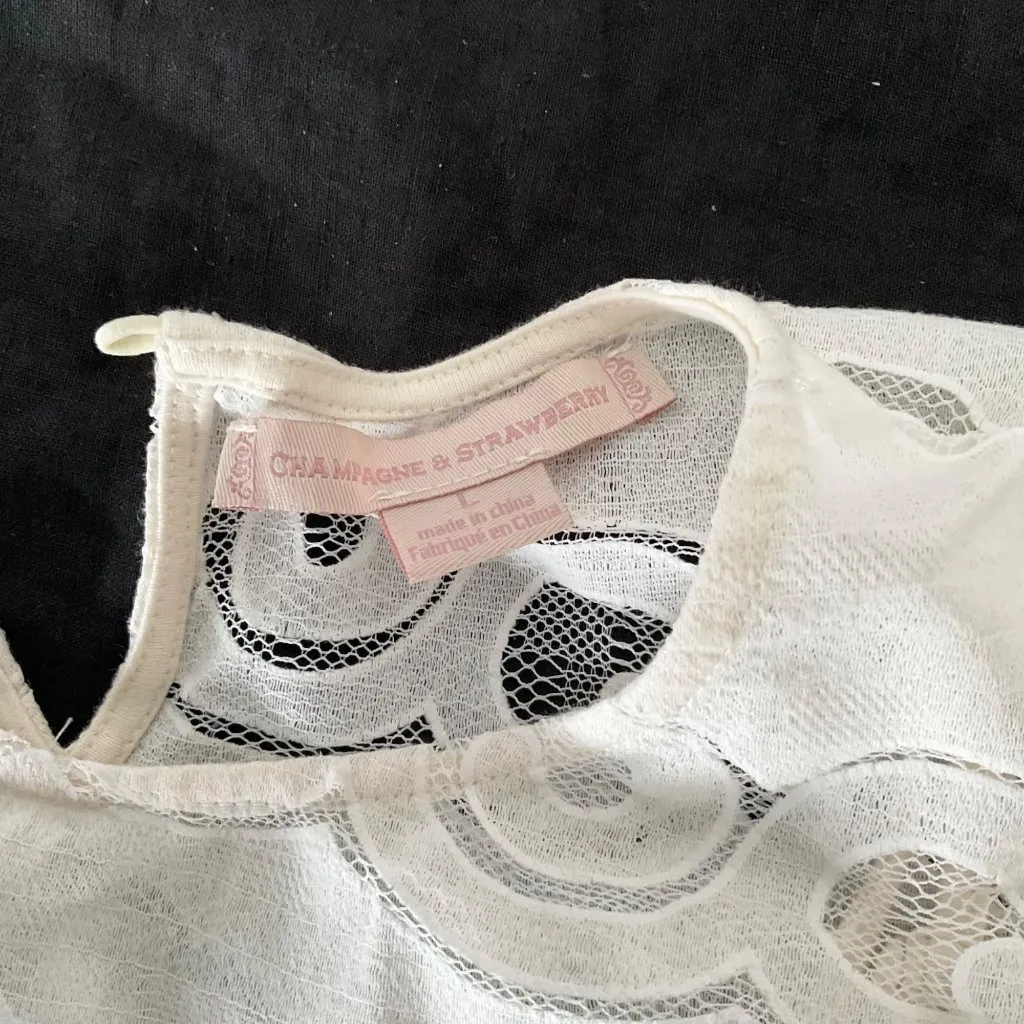 Anthropologie champagne & strawberry lace opacity tee top off white L bust36in Size 6 - Image 3