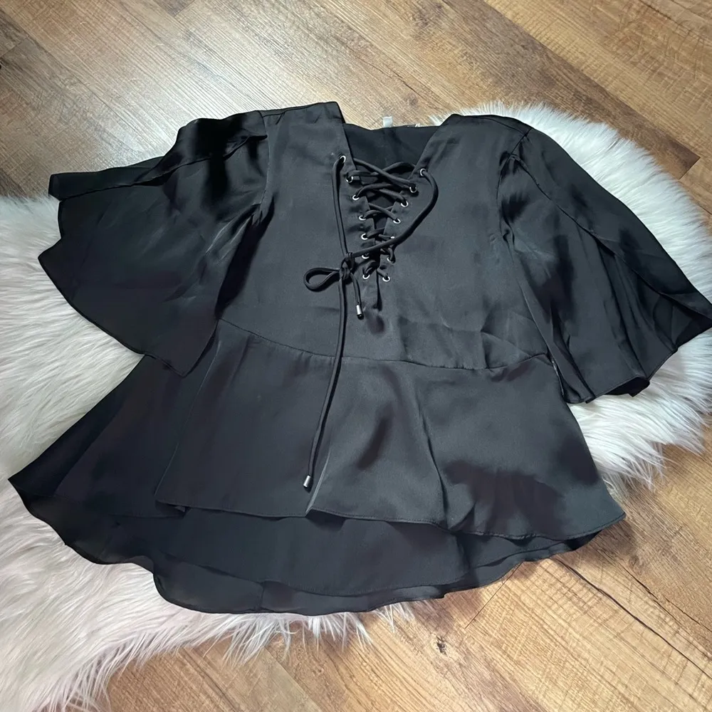 LOVERS + FRIENDS Black Lace Up Top - Image 2