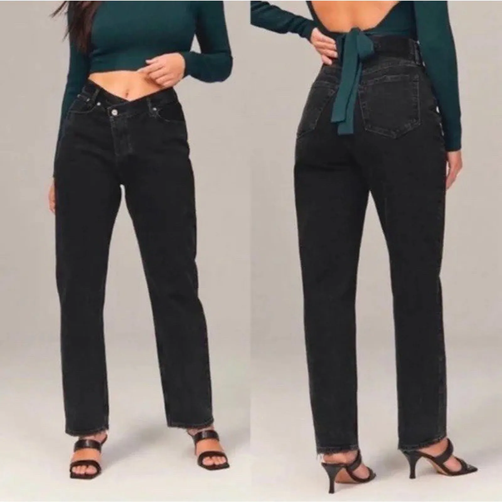 Abercrombie Fitch 29 8 Curve Love High Rise Dad Jeans Asymmetrical Waist Black - Image 2