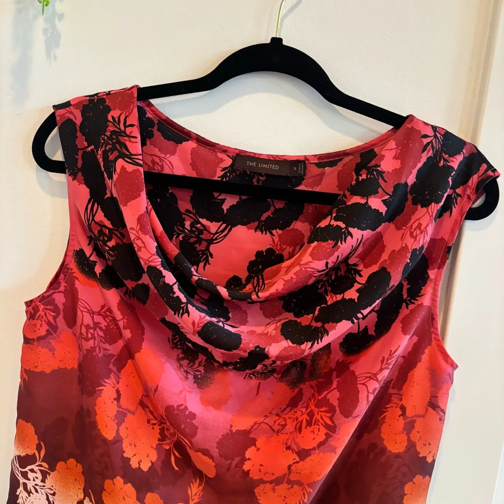 The Limited Vintage Euro Y2K Women's Cowl Neck Flower Print Tank Top Size Small - Image 5