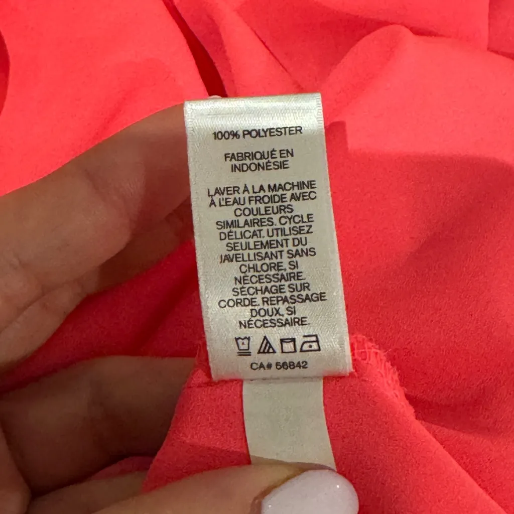 EXRESS Women size XS Portofino button down blouse neon pink salmon loose fit - Image 3