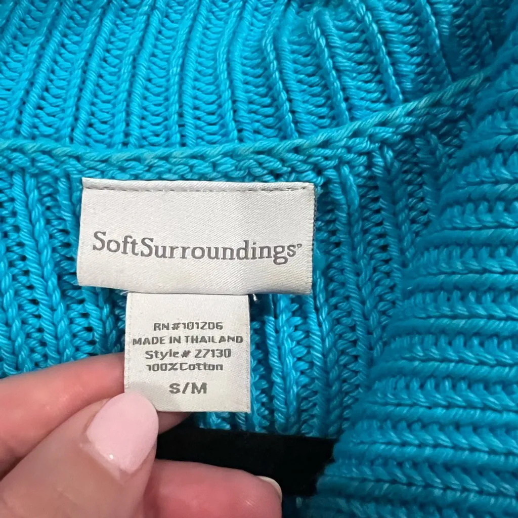 Soft Surroundings Women's Blue (Teal) Sweater with Button Detail and Flare Slee - Image 2