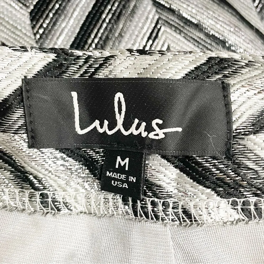 Lulus Creative Thinking Silver Black Metallic Zigzag High Waist Pants Sz Medium - Image 15