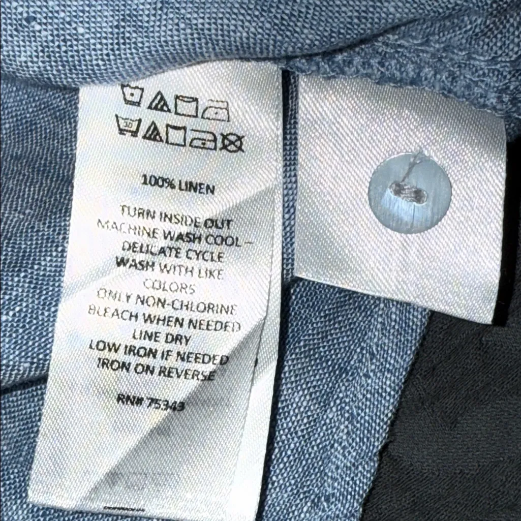 TAHARI women’s medium 100% linen long sleeve roll tab button down shirt - Image 6