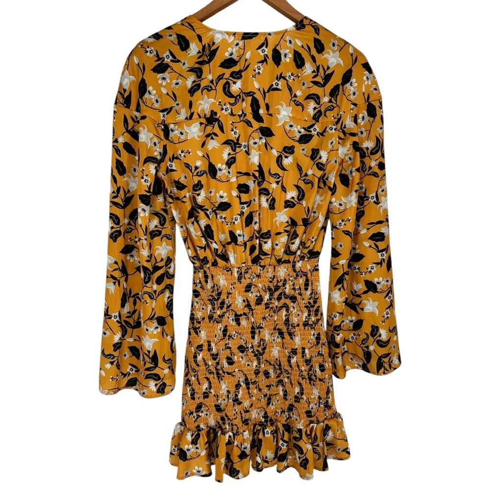 Tularosa Ryder Mini Dress in Marigold Blossom size XS Bell Sleeves Smocked Skirt - Image 11