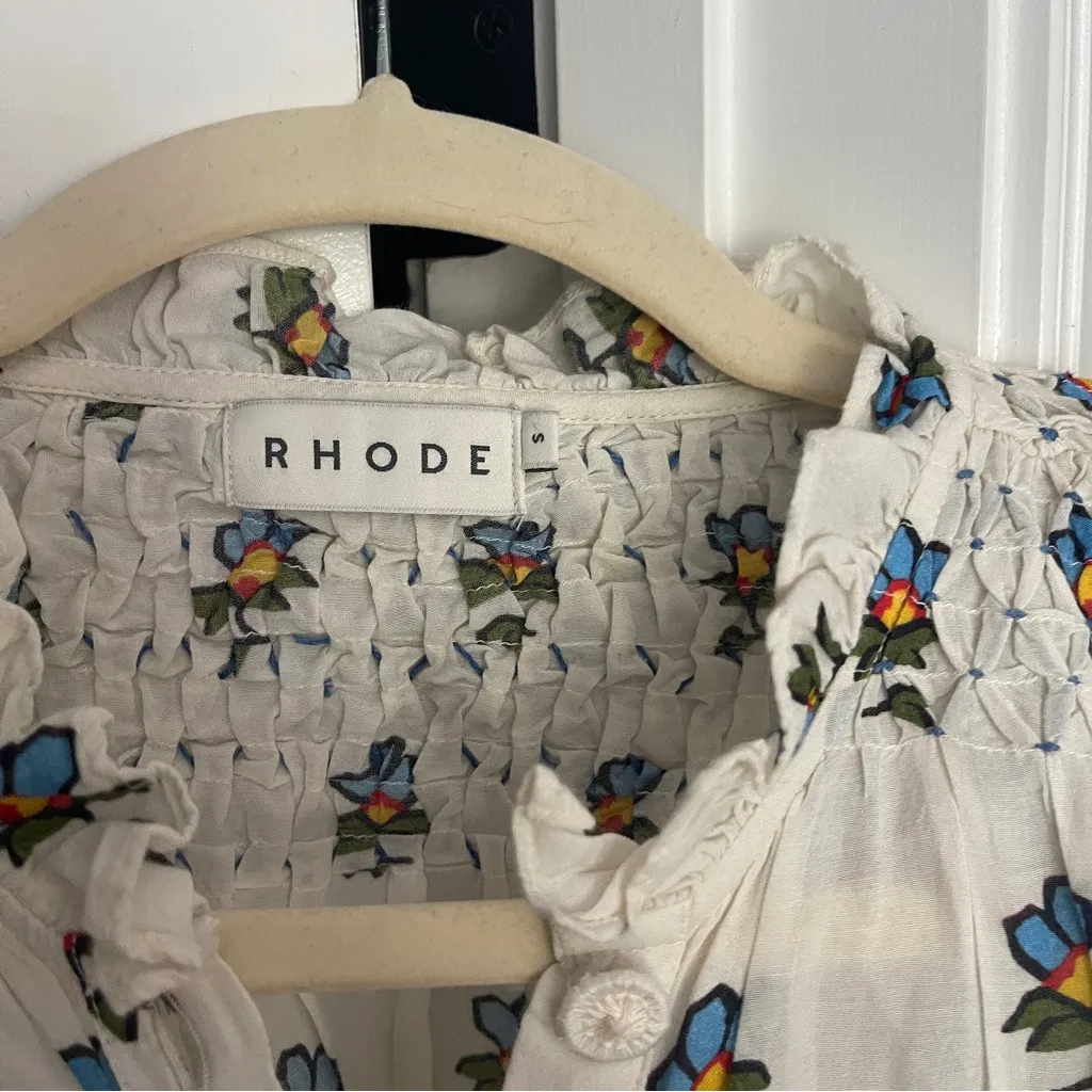 RHODE LOUISA TOP white long sleeve floral button down tie sleeves - Image 4