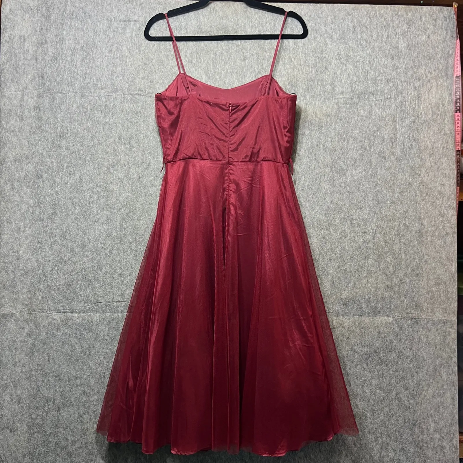 Vintage 90s‎ As U Wish Party Dress Fit Flare Sleeveless Tulle Overlay Red Size 5 - Image 6
