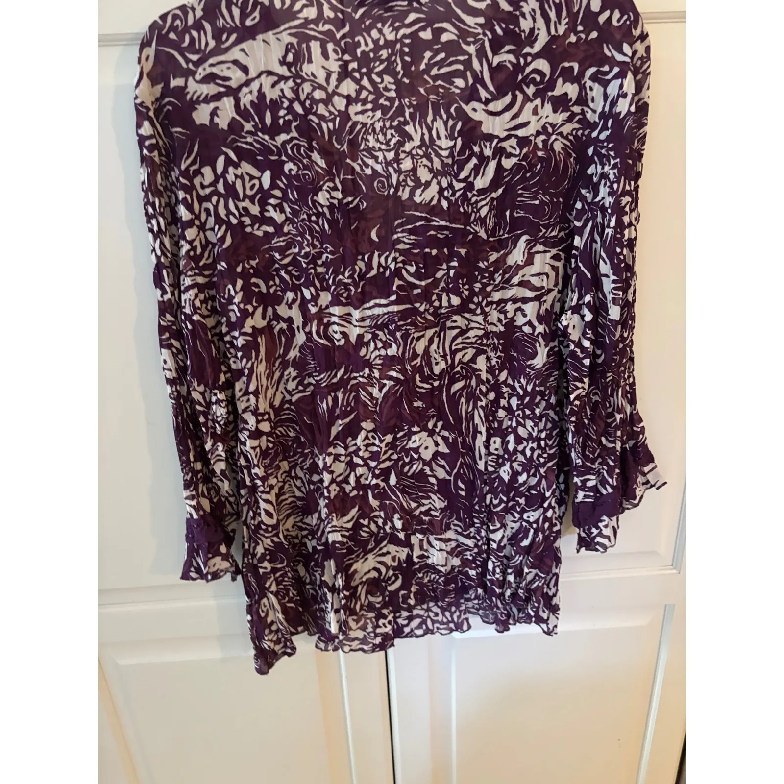 Belissimo New York Womens Purple White Print V Neck Lace Trim Tunic Top 2X - Image 7