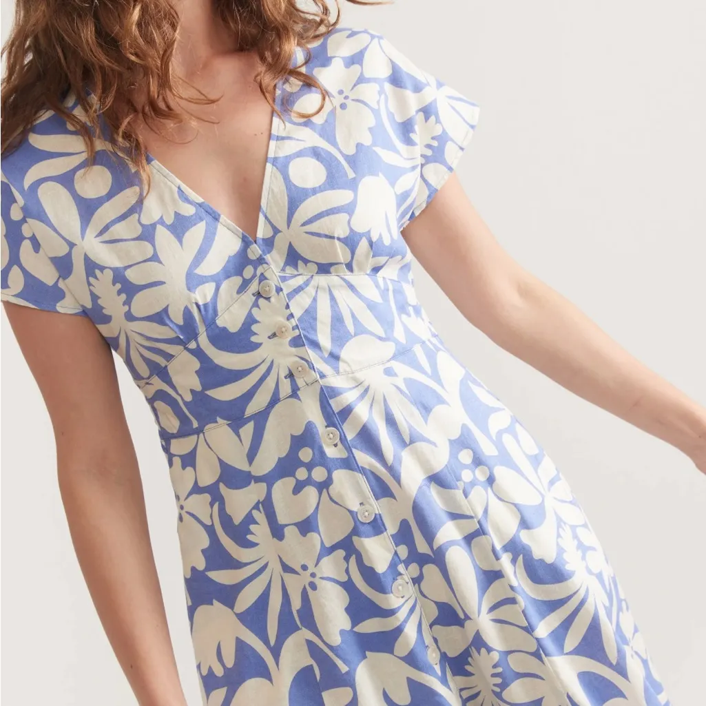 Marine Layer Camila Mini Dress Twilight Blue Flora Hemp Coastal Boho Resortwear - Image 6