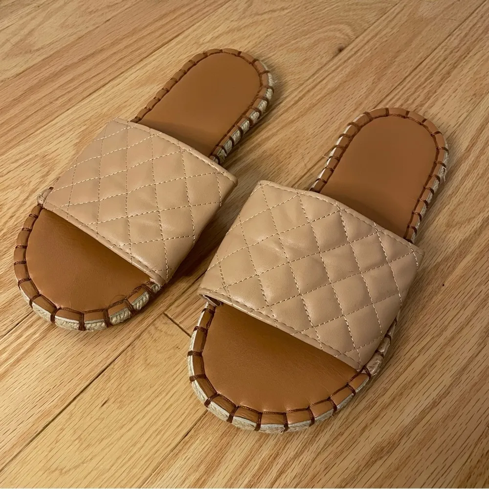 SHEIN Quilted Espadrille Slide Sandals, Tan, Size 6, EUC - Image 3