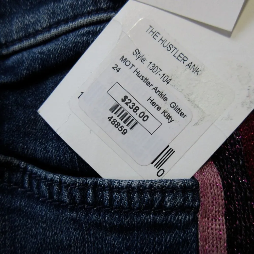 NWT Mother Hustler Ankle in Here Kitty Glitter Racer Crop Flare Stretch Jeans 24 - Image 4