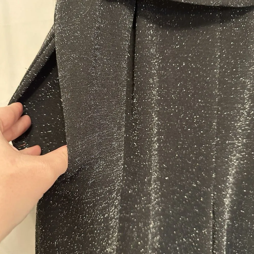 Calvin Klein Women's 10 Black‎ Belted Wide Leg Jumpsuit Glitter Metallic V Neck - Image 4