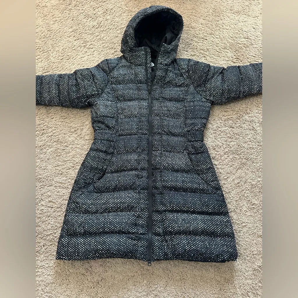 The North Face Womens Gotham Long Jacket Hooded Black Donegal Print Size M - Image 4