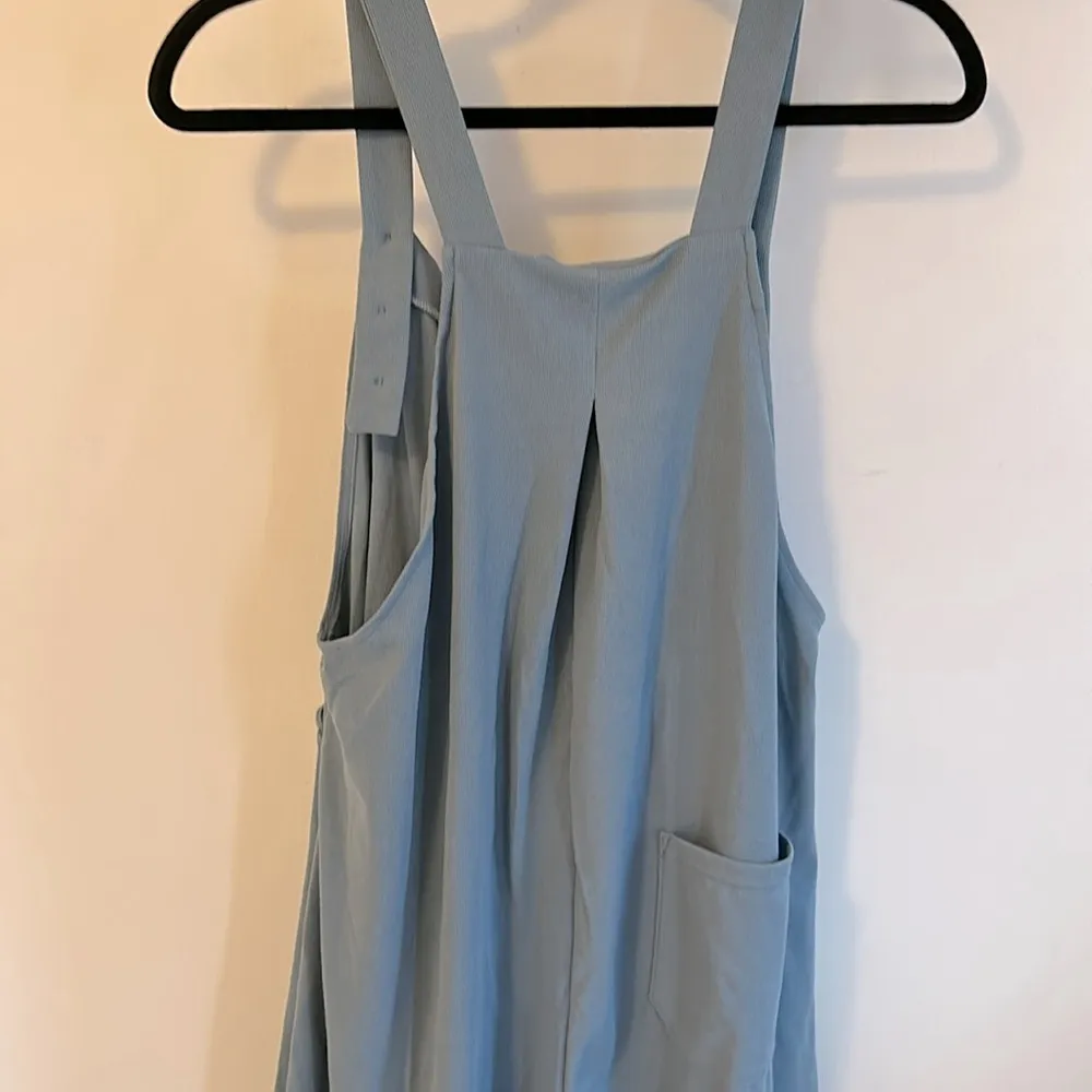 Adjustable Strap Button Pockets Waffle Overalls Blue - Image 6