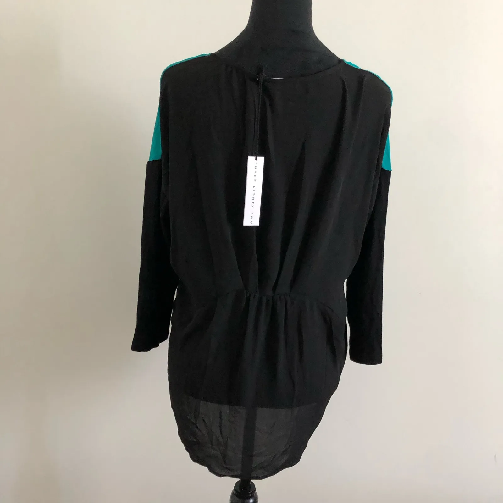 Three Eighty Two‎ Women's Colorblock Long Sleeve Tunic Top XS Black/Teal NWT - Image 5