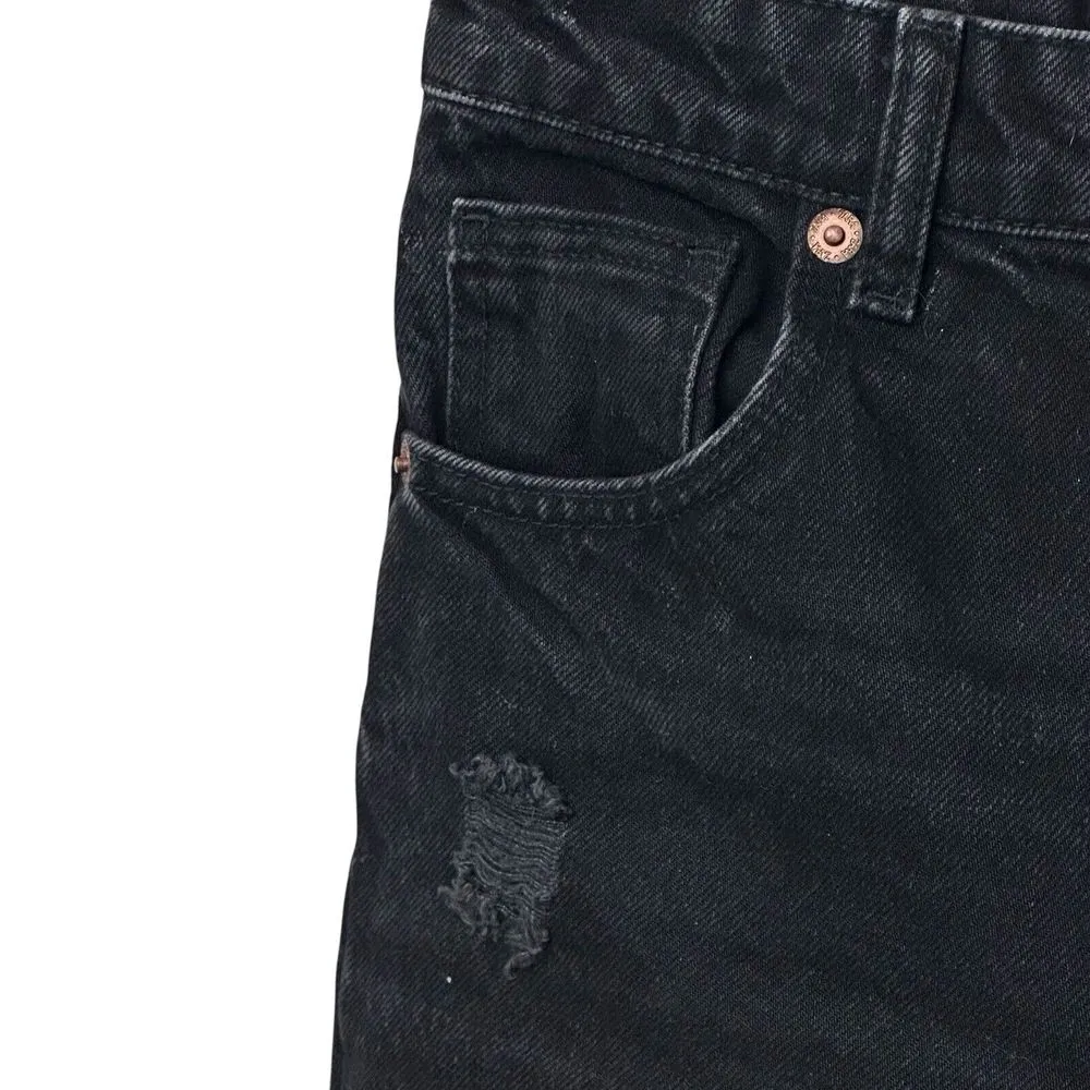 ZARA Black Rigid Denim High Rise Ripped Distressed Wide Leg‎ Full Length Jeans 4 - Image 7