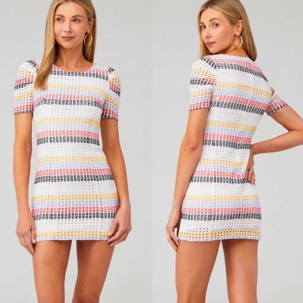 Amanda Uprichard New York Colorful Striped Eyelet Lace Cotton Mini Dress Small - Image 2