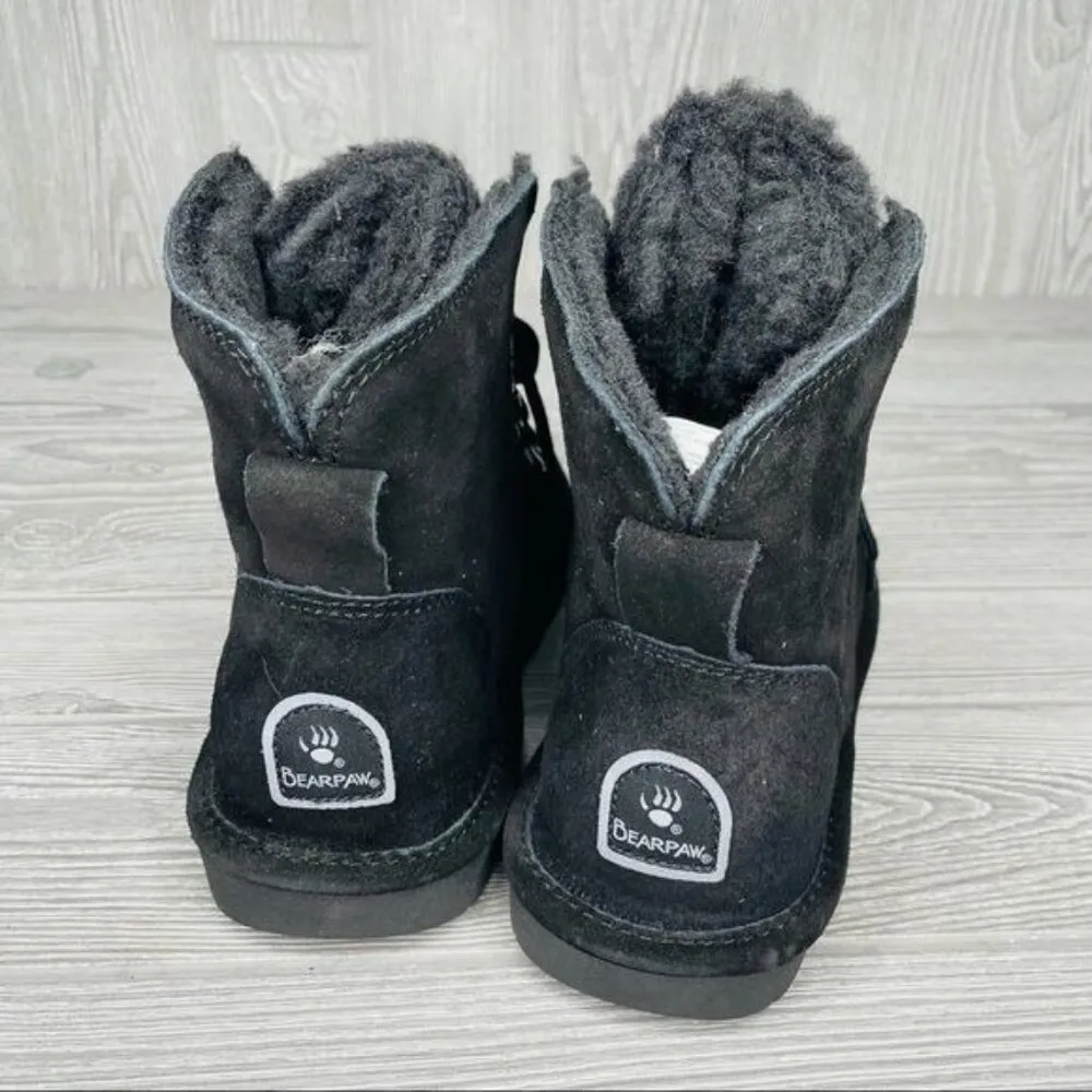 Nwot Bearpaw kerri fuzzy tongue boots / booties black wool suede blend winter si - Image 5