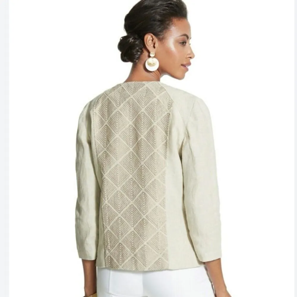 Chicos Size 3 US XL Astonishing Artisan Jacket Linen Embroidered Beaded - Image 5